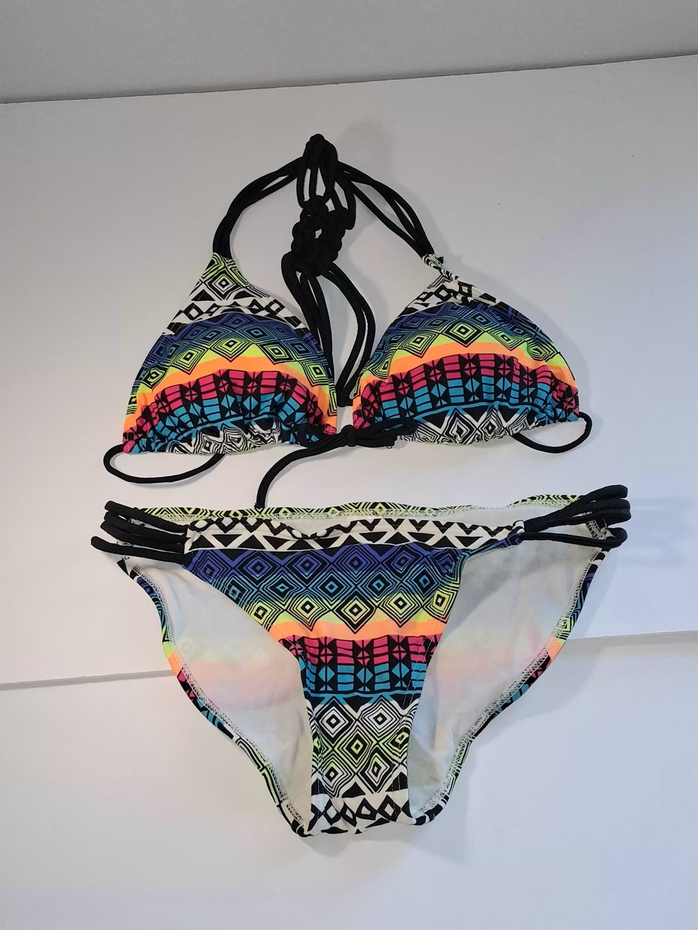 MALIBU Neon Tribal 2 Piece BIKINI, Women's Top XL, Bottom M